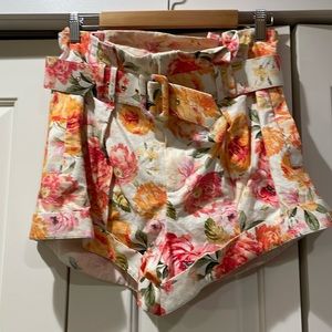 For Love and Lemons High-Waisted Floral Shorts with Belt